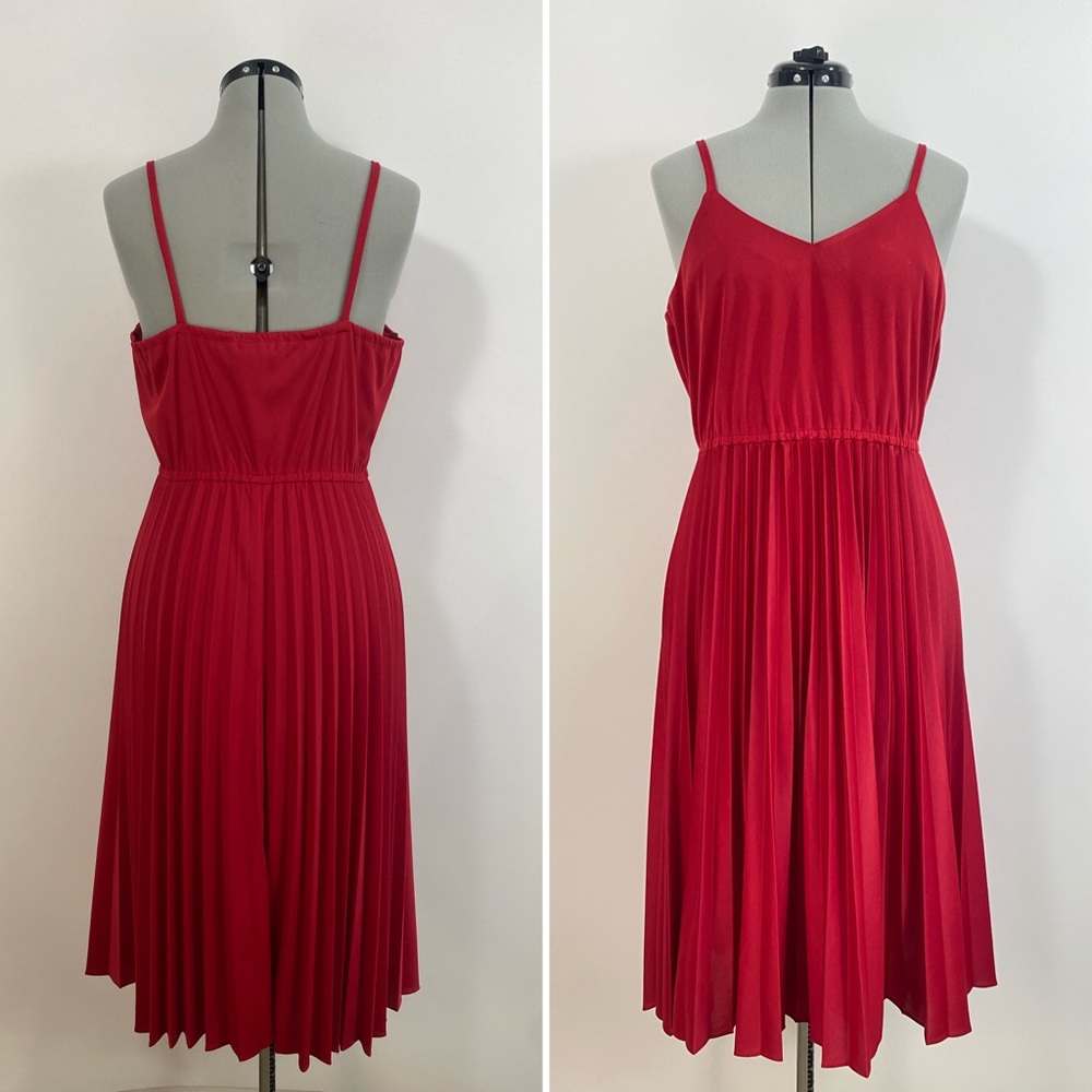 Vintage Red Pleated Midi Dress